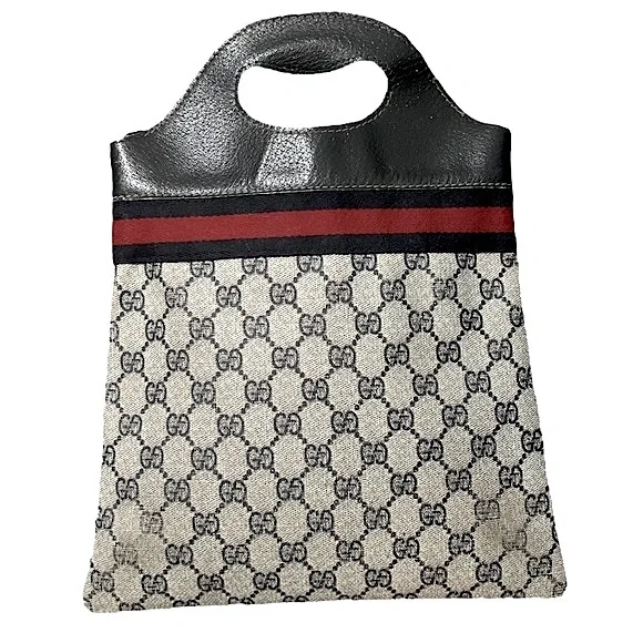 Gucci • RARE Vintage GG Web Monogram Navy PVC Leather Purse Tote Bag Handbag - Picture 6 of 16